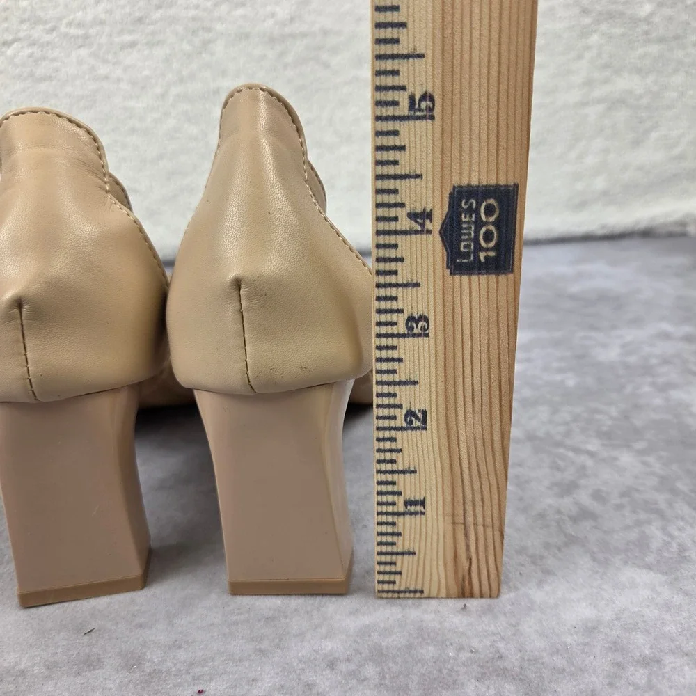 Nude Beige Pointed Toe Block Heel Pumps with Side Cutouts Size 6.5